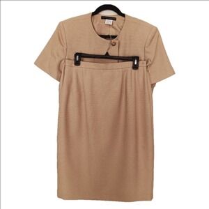 Morton Bernard Skirt Suit Women Size 12 Tan Short Sleeve Textured 2 Piece Set